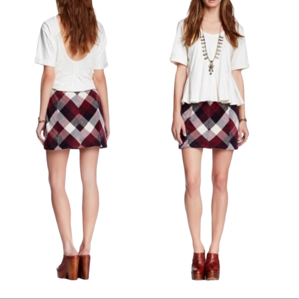 Free People Twiggy Herringbone Plaid Knit Skirt